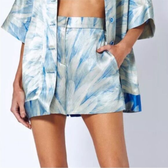 Alexis blue Krystian viscose /rayon feather print high waist Shorts, XS